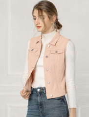 Buttoned Chest Flap Pocket Washed Denim Jacket Vest