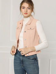 Buttoned Chest Flap Pocket Washed Denim Jacket Vest