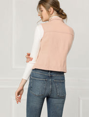 Buttoned Chest Flap Pocket Washed Denim Jacket Vest