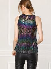 Shiny Sleeveless Camisole Club Shimmer Metallic Tank Top