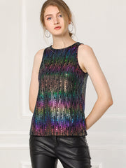 Shiny Sleeveless Camisole Club Shimmer Metallic Tank Top