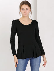 Long Sleeve Scoop Neck Casual Peplum Blouse