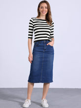 Striped 3/4 Sleeve Round Neck Casual T-Shirt