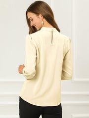 Keyhole Elegant Stand Collar Long Sleeve Chiffon Office Blouse