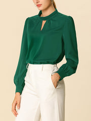 Keyhole Elegant Stand Collar Long Sleeve Chiffon Office Blouse