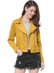 Casual Short Soft Zip Up Faux Suede Biker Moto Jacket