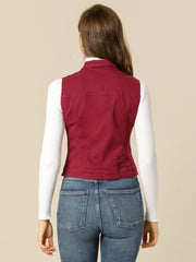Buttoned Chest Flap Pocket Washed Denim Jacket Vest