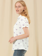 Floral Printed Peter Pan Collar Cotton Short Sleeve Shirt