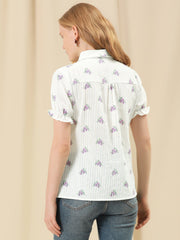 Floral Printed Peter Pan Collar Cotton Short Sleeve Shirt