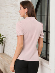 Bow Tie Neck Elegant Office Short Sleeve Blouse