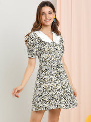 Peter Pan Collar Flowy Short Sleeve Ruffle Summer Floral Shirt Dress