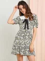 Peter Pan Collar Flowy Short Sleeve Ruffle Summer Floral Shirt Dress