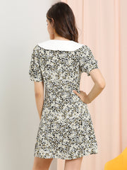 Peter Pan Collar Flowy Short Sleeve Ruffle Summer Floral Shirt Dress