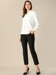 Long Sleeve Chiffon Pleated Tie Neck Office Blouse