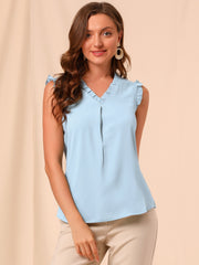 Ruffled Sleeveless Blouse 1950s Vintage Work Business Tops
