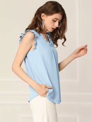 Ruffled Sleeveless Blouse 1950s Vintage Work Business Tops