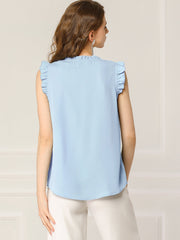 Ruffled Sleeveless Blouse 1950s Vintage Work Business Tops