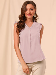 Ruffled Sleeveless Blouse 1950s Vintage Work Business Tops