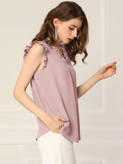 Ruffled Sleeveless Blouse 1950s Vintage Work Business Tops