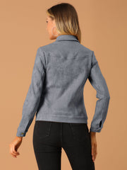 Faux Suede Turn-Down Collar Flap Pocket Snap Button Jacket