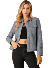 Faux Suede Turn-Down Collar Flap Pocket Snap Button Jacket