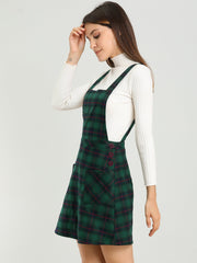 Plaid Tartan Button Decor A-Line Pinafore Overall Dress