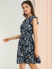 Flutter Sleeve Ruffle A-Line Flowy Chiffon Dress