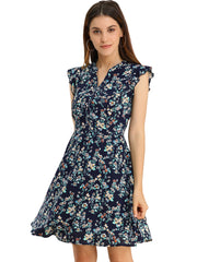 Flutter Sleeve Ruffle A-Line Flowy Chiffon Dress