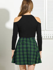 Christmas Plaid Skater Casual Flare Zip-Up Mini Skirt