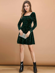 Christmas Stars Square Neck Vintage Velvet Mini Dress