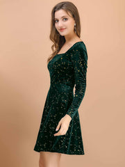Christmas Stars Square Neck Vintage Velvet Mini Dress