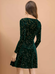 Christmas Stars Square Neck Vintage Velvet Mini Dress