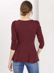 Long Sleeve Scoop Neck Casual Peplum Blouse