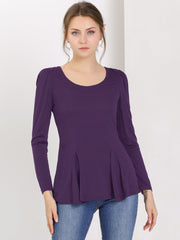 Long Sleeve Scoop Neck Casual Peplum Blouse