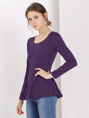 Long Sleeve Scoop Neck Casual Peplum Blouse
