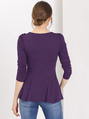 Long Sleeve Scoop Neck Casual Peplum Blouse