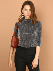 Party Glitter 3/4 Sleeve Shiny Striped Metallic Tops