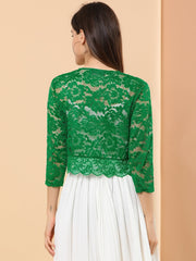 Lace 3/4 Sleeves Sheer Floral Cropped Bolero Shrug