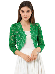 Lace 3/4 Sleeves Sheer Floral Cropped Bolero Shrug