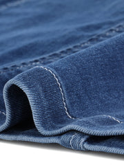 Button Down Collar V Neck Long Sleeve A-line Jean Denim Dress