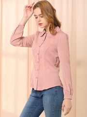 Peter Pan Collar Chiffon Bow Tie Neck Puff Sleeve Button Blouse