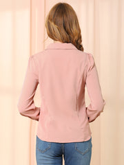 Peter Pan Collar Chiffon Bow Tie Neck Puff Sleeve Button Blouse