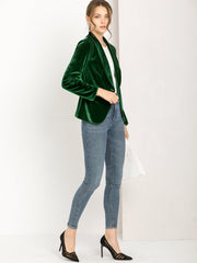 Shawl Collar Single Button Velvet Solid Office Work Jacket Blazer