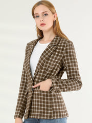 Plaid Notched Lapel One Button Houndstooth Blazer Jacket