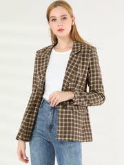 Plaid Notched Lapel One Button Houndstooth Blazer Jacket