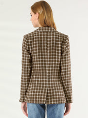 Plaid Notched Lapel One Button Houndstooth Blazer Jacket