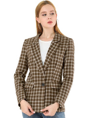 Plaid Notched Lapel One Button Houndstooth Blazer Jacket