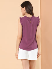 Business Office 1950s Ruffled Retro Sleeveless Work Blouses