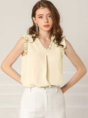 Ruffled Sleeveless Blouse 1950s Vintage Work Business Tops