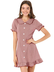 Plaid Gingham Ruffled Retro Peter Pan Collar Dress